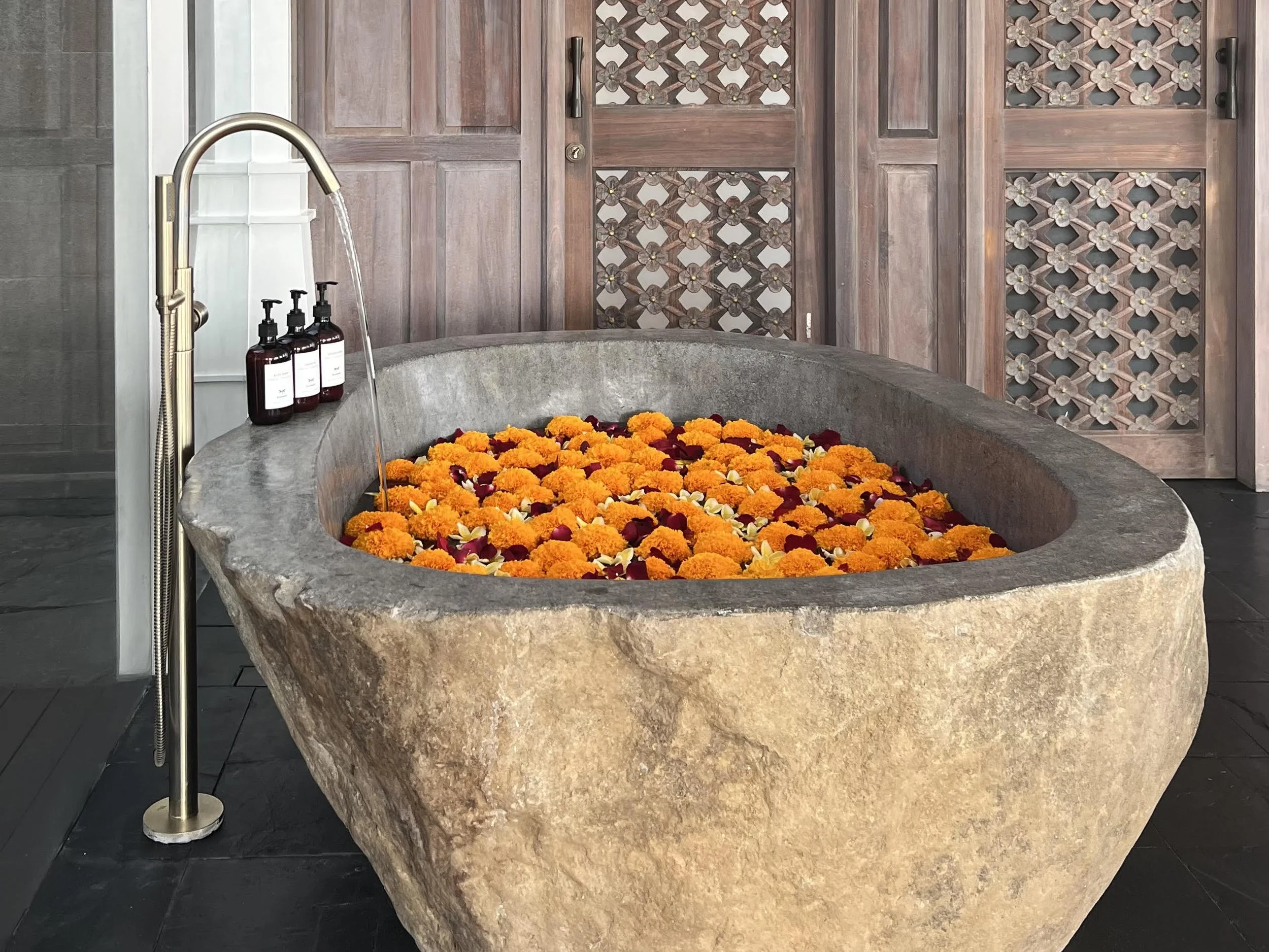 A flower bath prepared at Kasianda